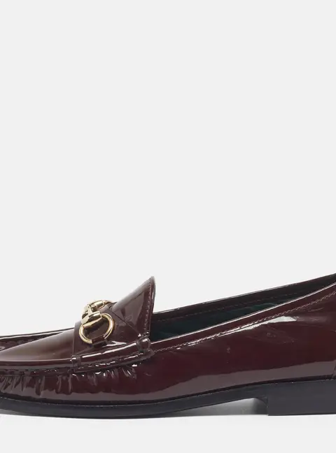 Gucci Jordaan Size 38 Burgundy Patent Leather Horsebit Loafers