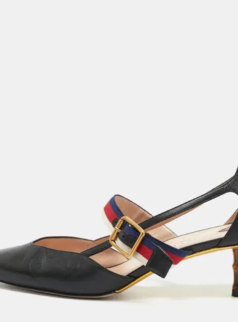 Gucci Slyvie Size 38 Black Leather Pumps