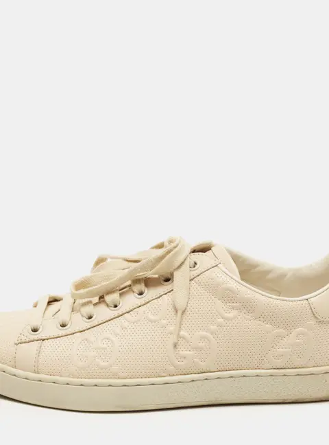 Gucci Ace Size 38.5 Cream Jumbo GG Leather Low Top Sneakers
