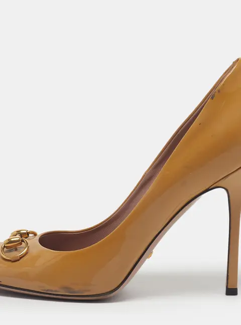 Gucci Jolene Horsebit Size 41 Yellow Patent Leather Pumps