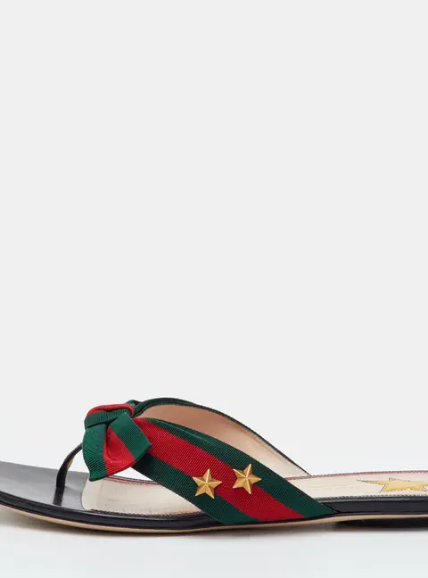 Gucci Web Aline Size 40 Tri Color Canvas Thong Flats