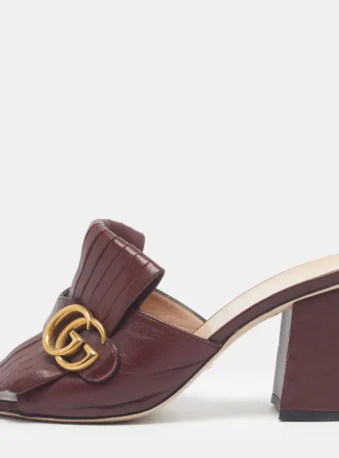 Gucci GG Marmont Size 39 Burgundy Leather Slide Sandals