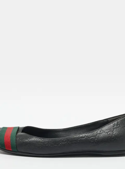 Gucci Web Size 39.5 Black Leather Web Ballet Flats