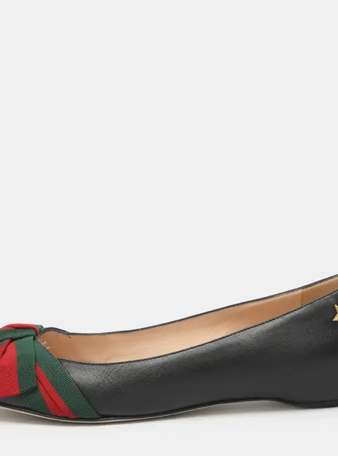Gucci Web Size 36 Black Leather Ballet Flats