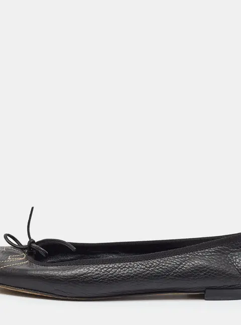 Gucci Interlocking GG Size 36.5 Black Leather Bow Ballet Flats