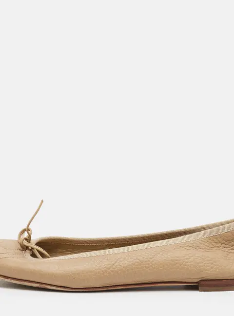 Gucci Interlocking GG Size 37 Beige Leather Bow Ballet Flats