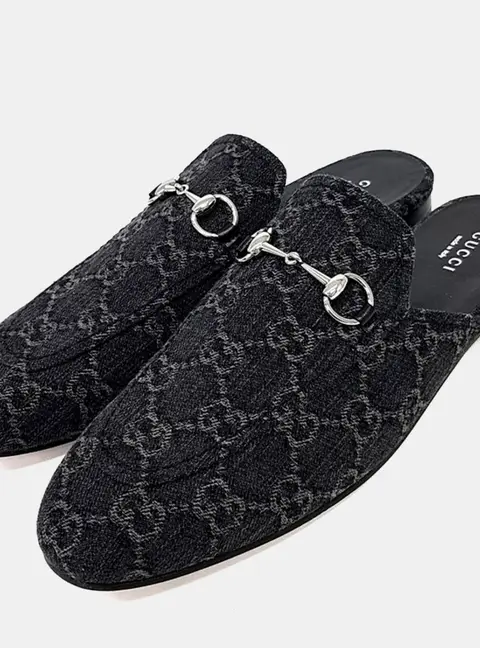 Gucci Fabric Black Horsebit Mules 39.5