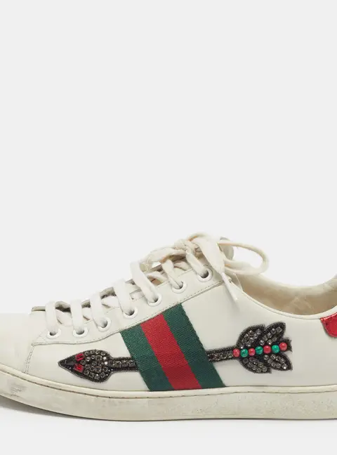 Gucci Ace Size 36.5 White Leather Lace Up Sneakers