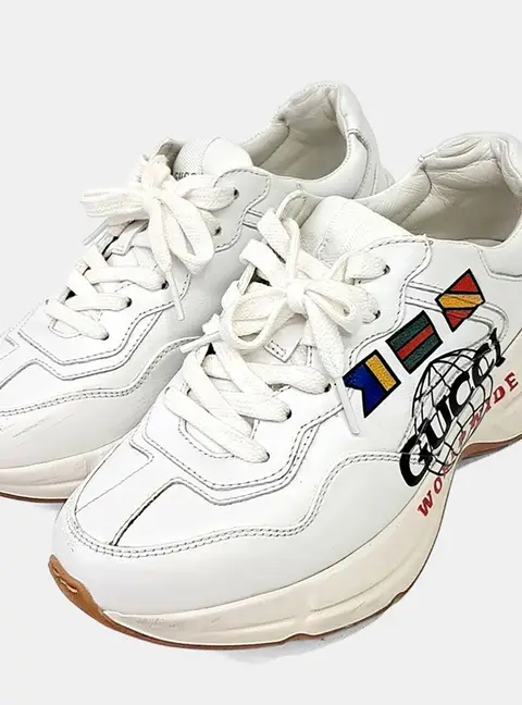 Gucci White Leather Rhyton Worldwide Print Low Top Sneakers