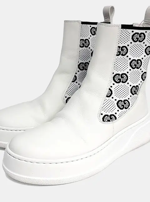 Gucci Chelsea Black, White Leather Boots EU 37