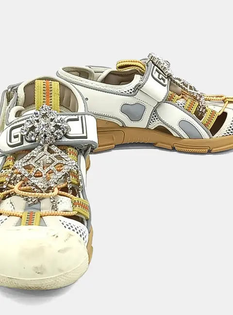Gucci Cream/Multicolor Crystal Mesh Sandals EU 37
