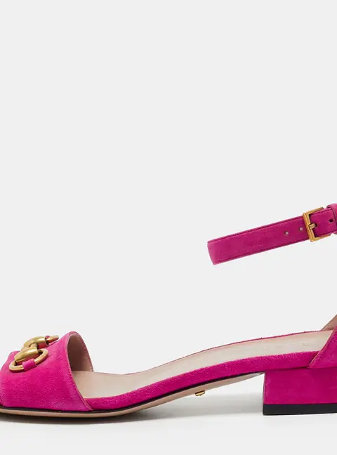 Gucci GG Marmont Size 36 Pink Suede Ankle Strap Sandals