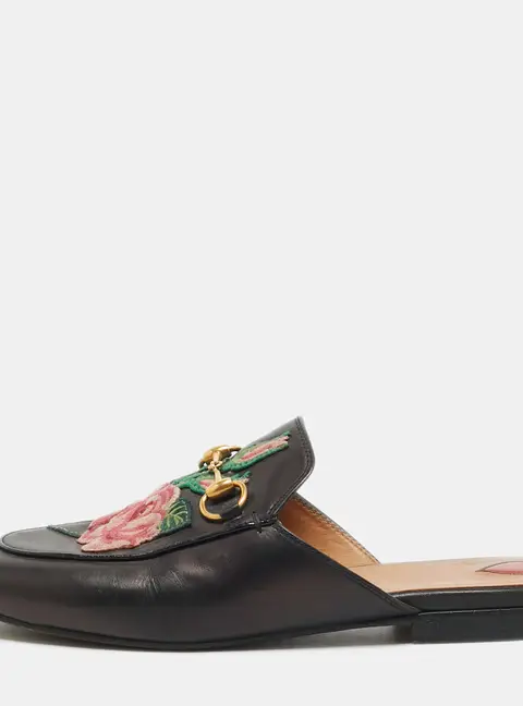 Gucci Princetown Size 36 Black Leather Horsebit Flat Mules