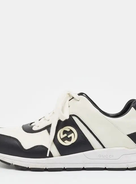 Gucci Interlocking GG Size 39 White/Black Leather Lace Up Low Top Sneakers
