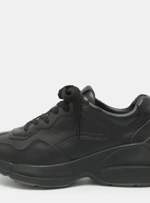 Gucci Rhyton Size 36 Black Leather Low Top Sneakers