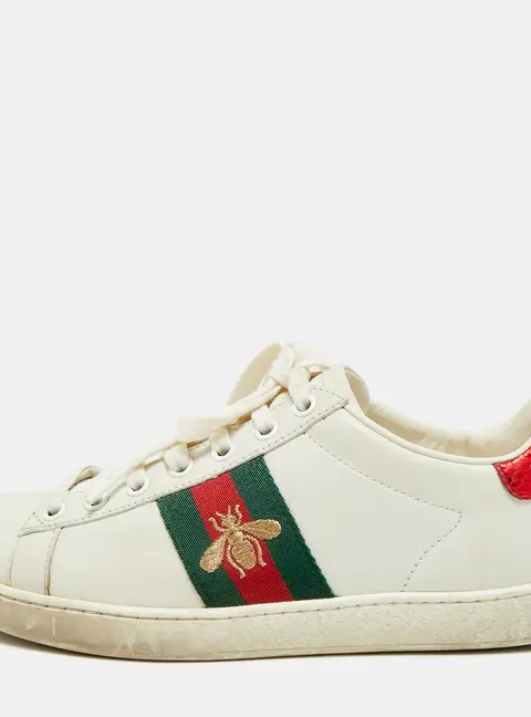 Gucci Ace Size 36 White Leather and Python Embossed Web Bee Low Top Sneakers