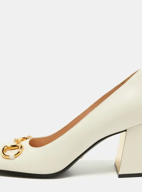 Gucci Horsebit Size 40 White Leather Block Heel Slingback Pumps