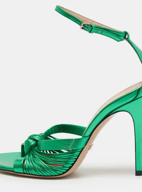 Gucci Ilse Size 37.5 Green Leather Ankle Strap Sandals