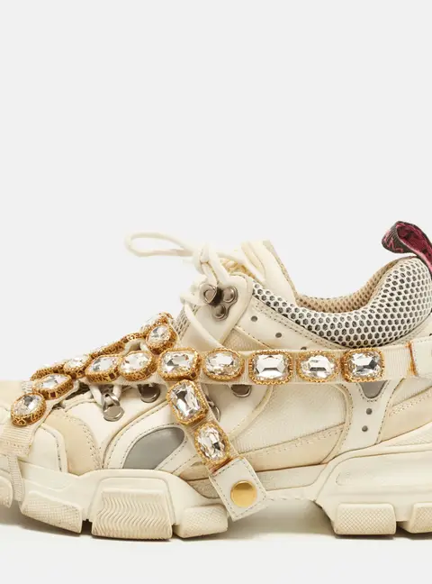 Gucci Flashtrek Size 37 Cream Canvas and Leather and Mesh Lace Up Sneakers