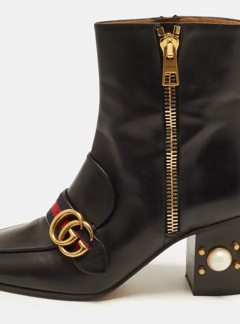 Gucci GG Marmont Size 38 Black Leather Ankle Length Boots