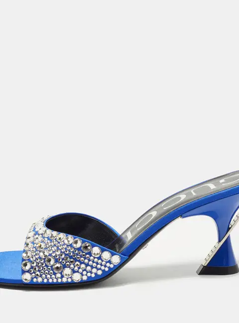 Gucci Galactica Size 36 Royal Blue Satin Crystal Embellished Slide Sandals