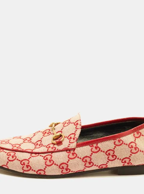 Gucci Jordaan Size 39 Red GG Canvas and Leather Loafers