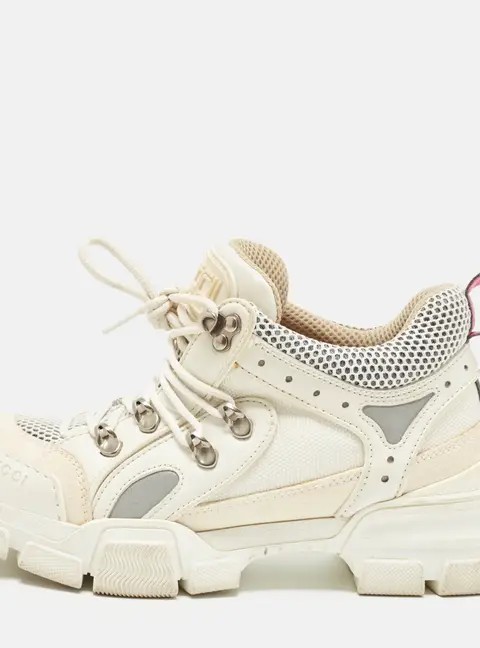 Gucci Flashtrek Size 36 White/Cream Leather and Mesh Removable Crystals Lace Up Sneakers
