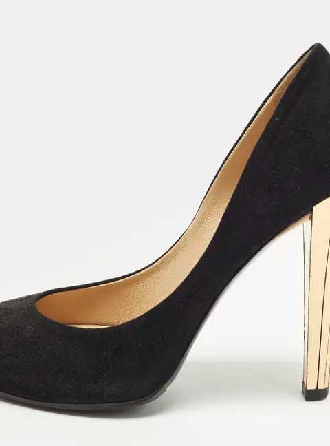 Gucci Size 38 Black Suede Peep Toe Pumps