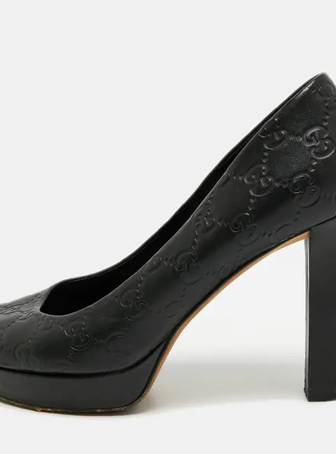 Gucci Size 39 Black Guccissima Leather Peep Toe Platform Pumps