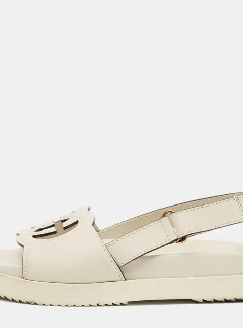 Gucci Interlocking G Size 38.5 Cream Leather Slingback Sandals