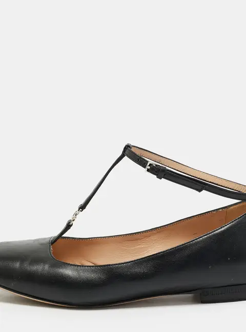 Gucci Size 35.5 Black Leather Buckle Ballet Flats