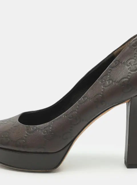 Gucci Size 34.5 Brown Leather Peep Toe Pumps