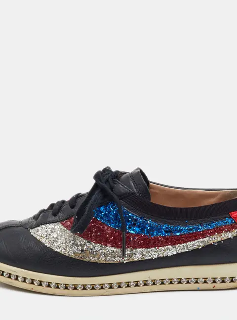 Gucci Falacer Size 36 Black Glitter and Leather Low Top Sneakers