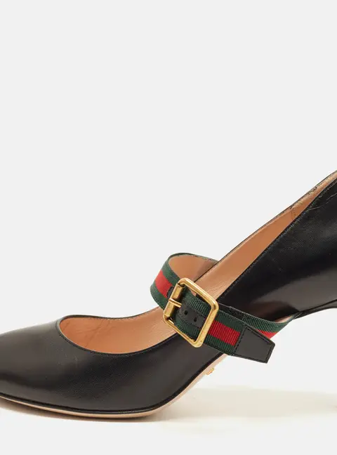 Gucci Slyvie Size 37.5 Black Leather Mary Jane Pumps