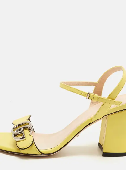 Gucci Horsebit Size 37.5 Yellow Leather Ankle Strap Sandals