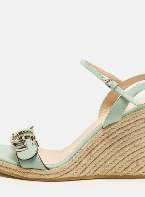 Gucci GG Marmont Size 37.5 Blue Leather Wedge Sandals