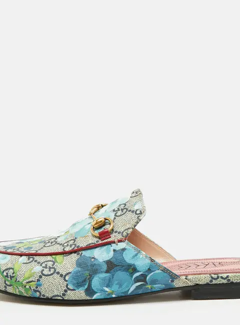 Gucci Princetown Size 38 Grey  Blooms Printed GG Canvas Mules