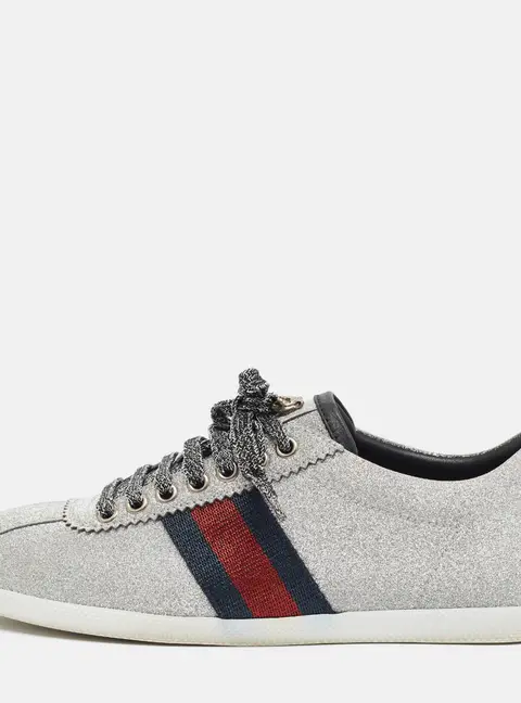 Gucci Bambi Size 38 Silver Glitter Low Top Sneakers