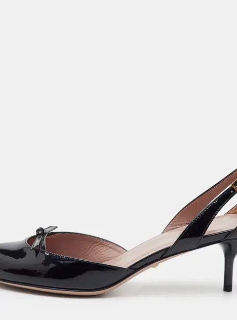 Gucci Bow Size 36.5 Black Patent Leather Pointed Toe Pumps