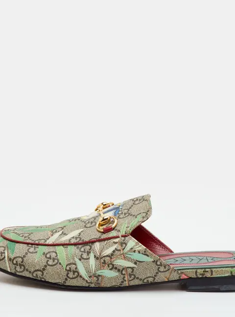 Gucci Princetown Size 40 Multicolor Tian Print GG Supreme Canvas Horsebit Flat Mules