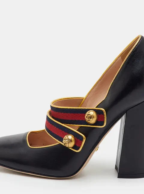 Gucci Carly Malaga Size 38.5 Black Leather Mary Jane Pumps
