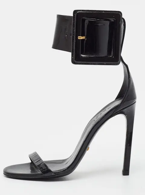Gucci Size 36 Black Patent Leather Ankle Strap Sandals