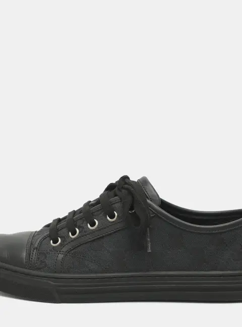 Gucci GG Size 38 Grey/Black Canvas and Leather Lace Up Sneakers