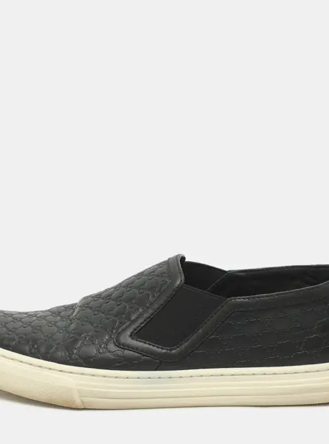 Gucci Size 37.5 Black Microguccissima Leather Slip On Sneakers