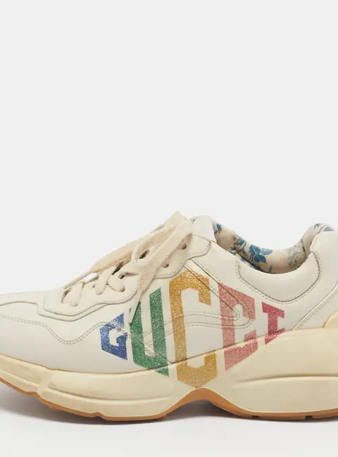 Gucci Rhyton Size 36 Beige Leather Lace Up Sneakers