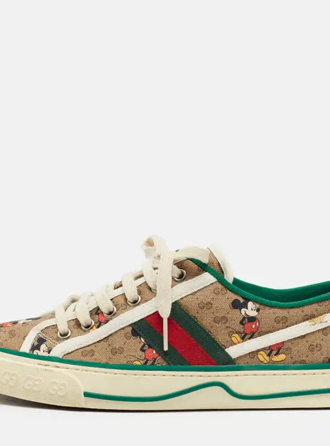 Gucci x Disney Mickey Mouse Tennis 1977 Size 39 Multicolor Canvas Lace Up Sneakers