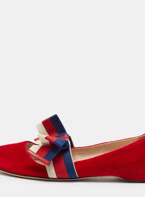 Gucci Web Size 41 Red Velvet Ballet Flats