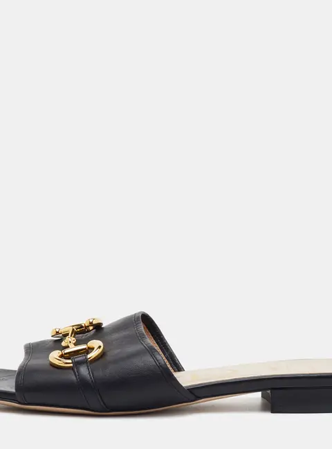 Gucci Horsebit Size 39 Black Leather Square Toe Flat Slide Sandals