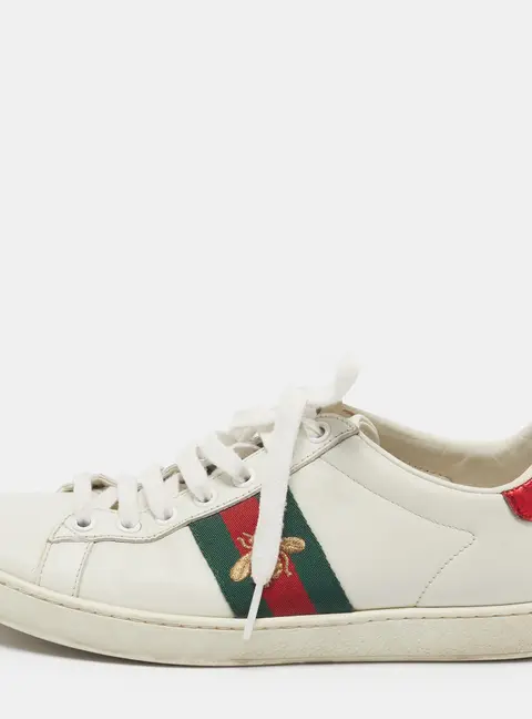 Gucci Ace Bee Embroidered Size 36.5 White Leather Low Top Sneakers