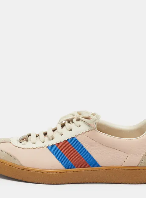 Gucci G74 Size 39 Tricolor Leather and Suede Web Low Top Sneakers